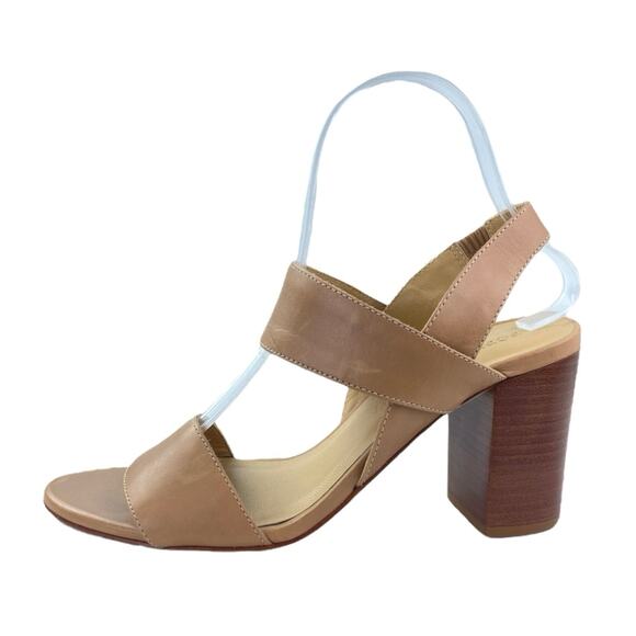 Poppy Barley Womens Brown Tan leather Open Toe Block Heels Slingback Sandals 7.5 - Picture 1 of 6
